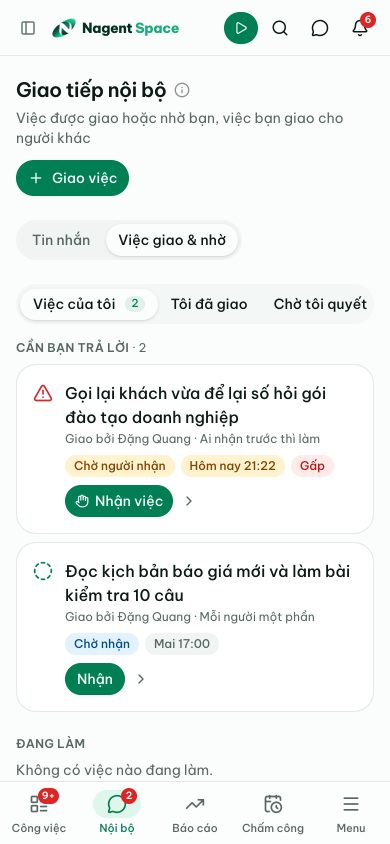 Trang Giao việc trên điện thoại